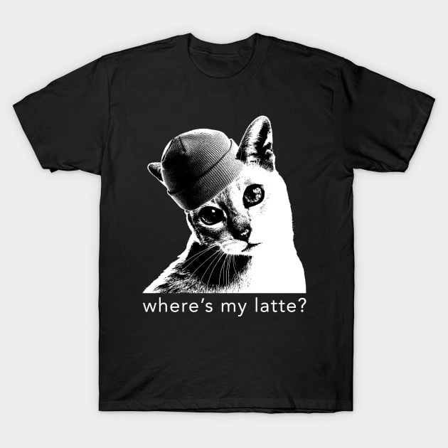 Hipster Cat // where's my latte? T-Shirt by stitches